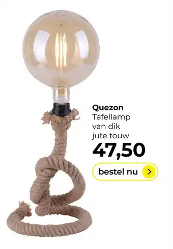 Lampidee Quezon - Tafellamp 1 lichts met jute touw aanbieding