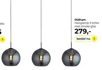 Lampidee Oldham - Hanglamp 3 lichts mat zwart met smoke glas aanbieding