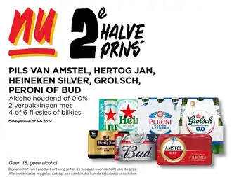 Jumbo PILS VAN AMSTEL, HERTOG JAN, HEINEKEN SILVER, GROLSCH, PERONI OF BUD aanbieding