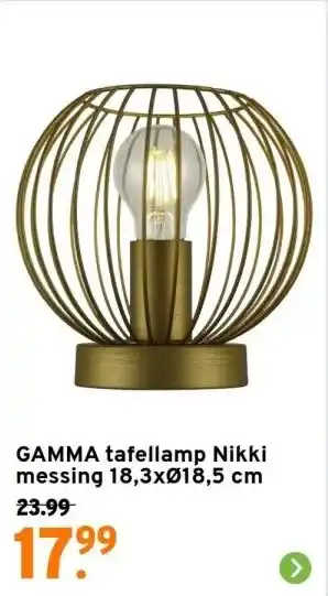 GAMMA tafellamp Nikki messing 18,3xØ18,5 cm aanbieding