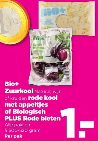 PLUS Bio+ Zuurkool, rode kool met appeltjes of Biologisch RBIOLOGISCH #PLUS aanbieding