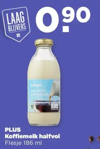 PLUS Koffiemelk halfvol Flesje 186 ml aanbieding