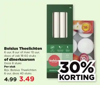 PLUS Bolsius Theelichten of dinerkaarsen aanbieding