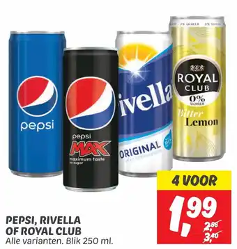 Dekamarkt PEPSI, RIVELLA OF ROYAL CLUB 250ml aanbieding