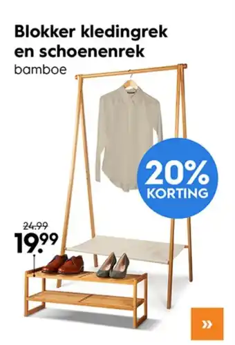 Blokker kledingrek en schoenenrek bamboe aanbieding