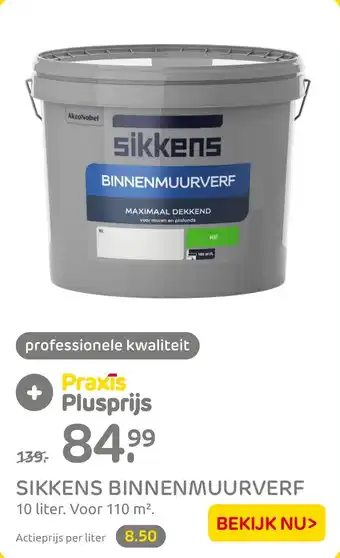 Praxis SIKKENS BINNENMUURVERF 10 liter. Voor 110 m² aanbieding