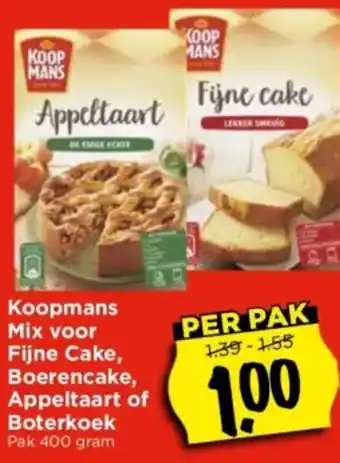 Vomar Voordeelmarkt Koopmans mix voor fijne cake boerencake appeltaart of boterkoek 400 gram aanbieding