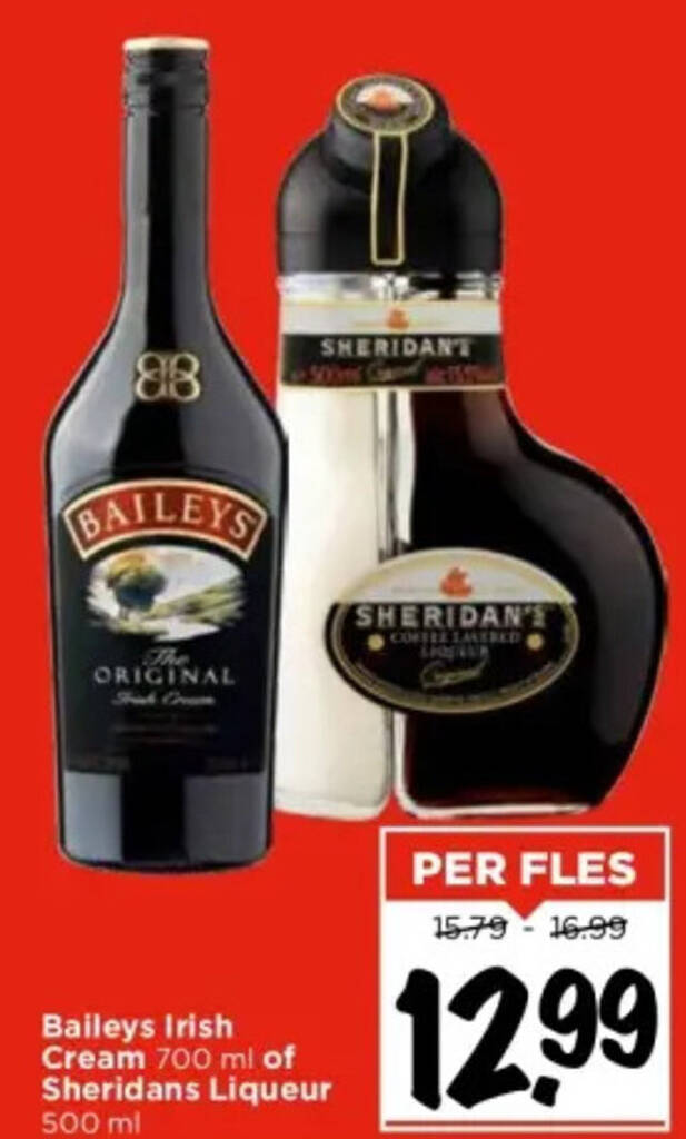 Baileys irish cream of sheridans liqueur per fles aanbieding bij Vomar