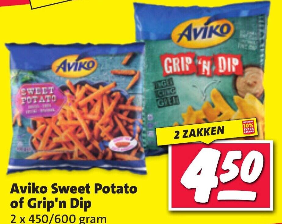 Aviko sweet potato of grip n dip 2 x 450/600 gram aanbieding bij Nettorama