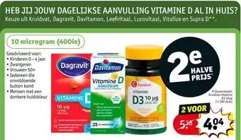 Kruidvat HEB JIJ JOUW DAGELIJKSE AANVULLING VITAMINE D AL IN HUIS? Keuze uit Kruidvat, Dagravit, Davitamon, Leefvitaal, Lucovitaal, Vi aanbieding