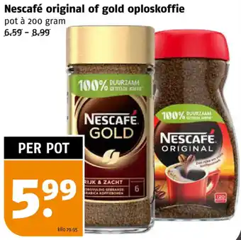 Poiesz Nescafé original of gold oploskoffie 200g aanbieding