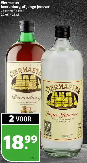 Poiesz Viermaster beerenburg of jonge jenever 1 liter aanbieding