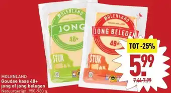 ALDI MOLENLAND Goudse kaas 48+ jong of jong belegen Natuurgerijpt. 950-980 g. aanbieding