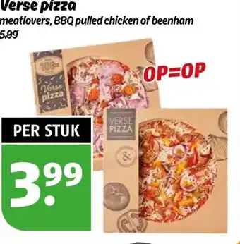 Poiesz Verse pizza meatlovers, BBQ pulled chicken of beenham aanbieding