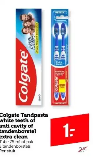 Coop Colgate Tandpasta white teeth of anti cavity of tandenborstel extra clean aanbieding