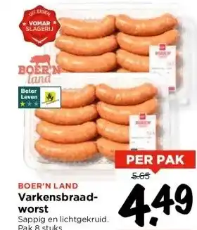 Vomar Voordeelmarkt BOER'N LAND Varkensbraad worst aanbieding