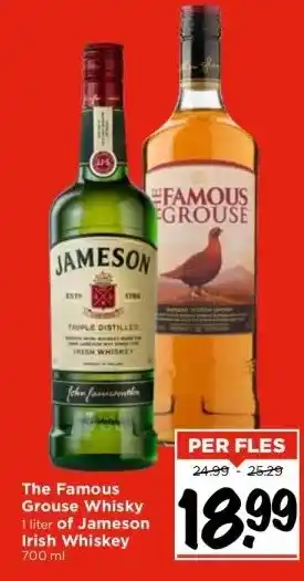 Vomar Voordeelmarkt The Famous Grouse Whisky 1 liter of Jameson Irish Whiskey 700 ml aanbieding