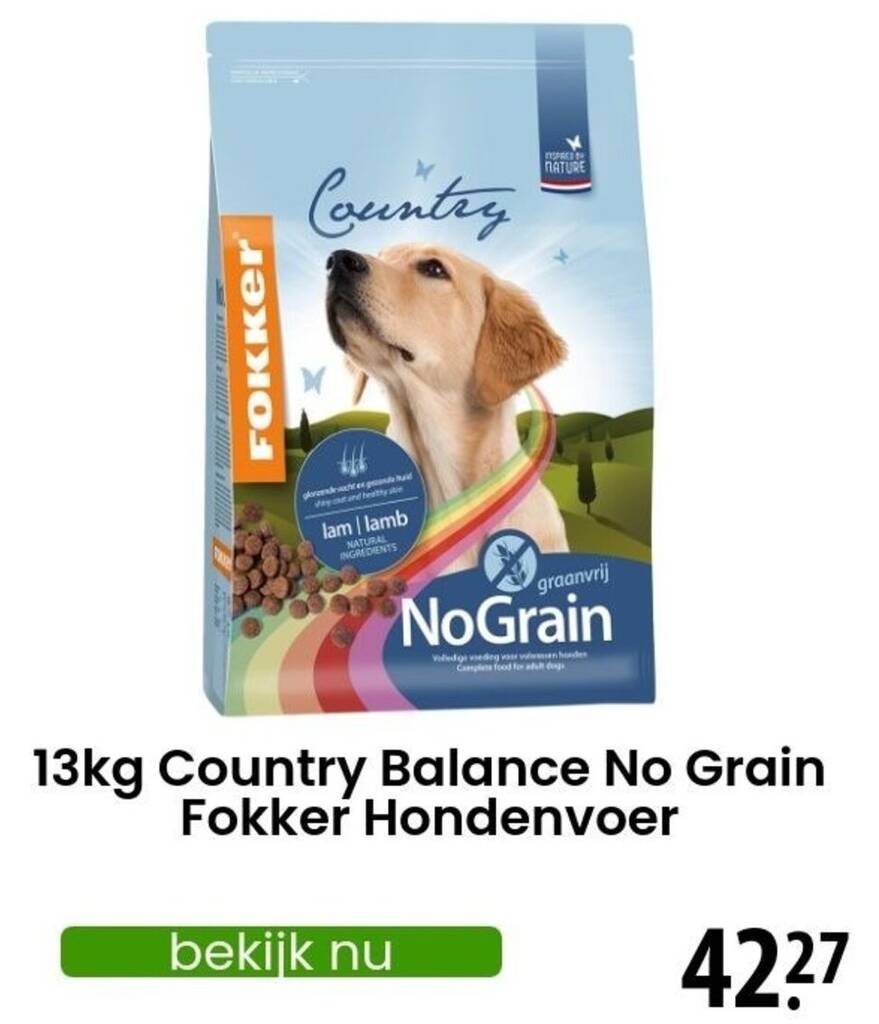 13kg Country Balance No Grain Fokker Hondenvoer aanbieding bij Zooplus