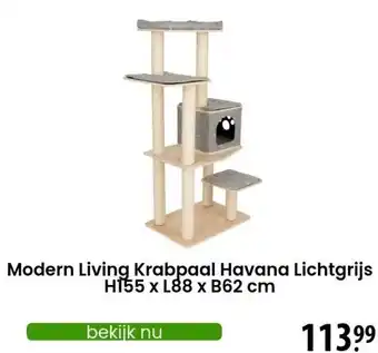 Zooplus Modern Living Krabpaal Havana Lichtgrijs H155 x L88 x B62 cm aanbieding