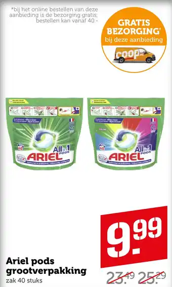 Coop Ariel pods grootverpakking zak 40 stuks aanbieding