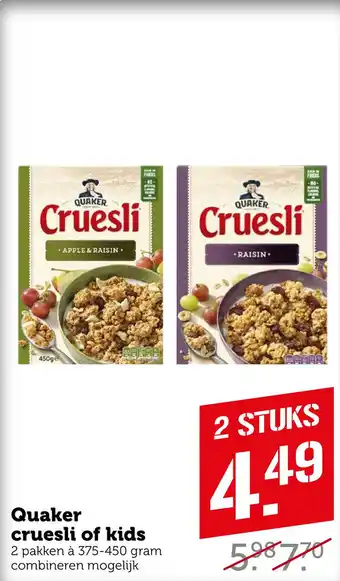 Coop Quaker cruesli of kids aanbieding