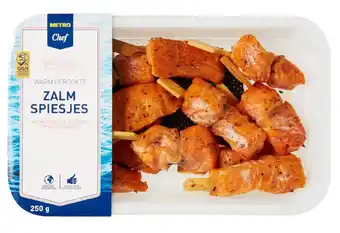 Makro Metro chef warm gerookte zalmspiesjes 250g aanbieding