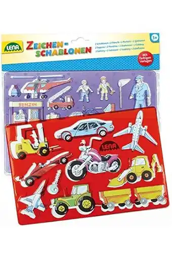 Amazon Lena 65773 Set tekensjablonen met voertuigen en mensen 2 sjablonen met kleurvoorbeelden met motieven van voertuigen en person aanbieding