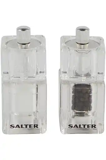 Amazon Salter 7605 CLXR Salt & Pepper Mini Mills Set, Kitchen Cooking, Square Finish, Diamond Hard Ceramic, Twist to Grind, Salt Cry aanbieding