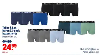 Makro Tailor & Son heren 12-pack boxershorts aanbieding