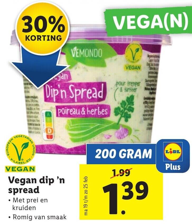 Vegan dip 'n spread 200g aanbieding bij Lidl