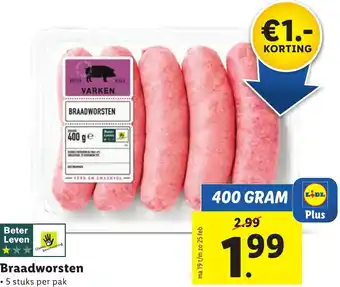 Lidl Braadworsten 400g aanbieding