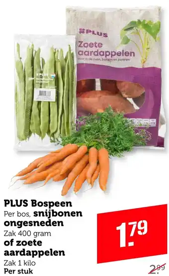 Coop PLUS Bospeen , snijbonen ongesneden of zoete aardappelen aanbieding