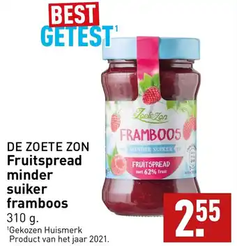 ALDI DE ZOETE ZON Fruitspread minder suiker framboos 310 g. aanbieding