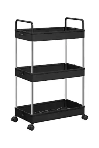 Amazon SONGMICS-trolley, keukentrolley met 3 niveaus, handgrepen, keukenplank op wielen, 42 x 22,5 x 68 cm, zwart KSC019B01 aanbieding