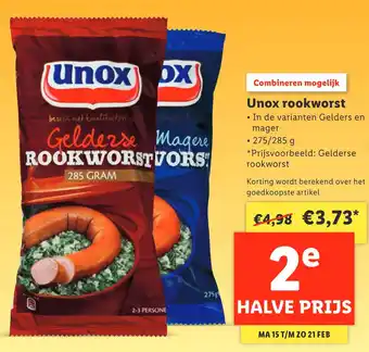 Lidl Unox rookworst 275/285G aanbieding