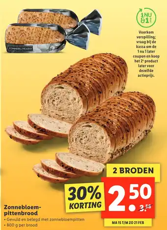 Lidl Zonnebloem- pittenbrood 800g aanbieding