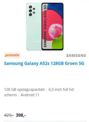 Coolblue Samsung galaxy a52s 128gb groen 5g aanbieding