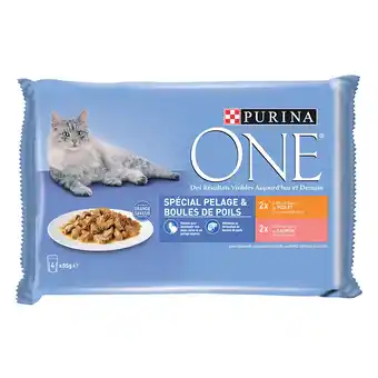 Zooplus Purina ONE 4 x 85 g Kattenvoer - Coat & Hairball Kip en Zalm aanbieding