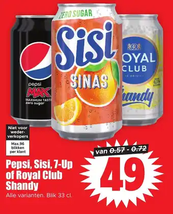 Dirk Pepsi sisi 7-up of royal club shandy 33 cl aanbieding