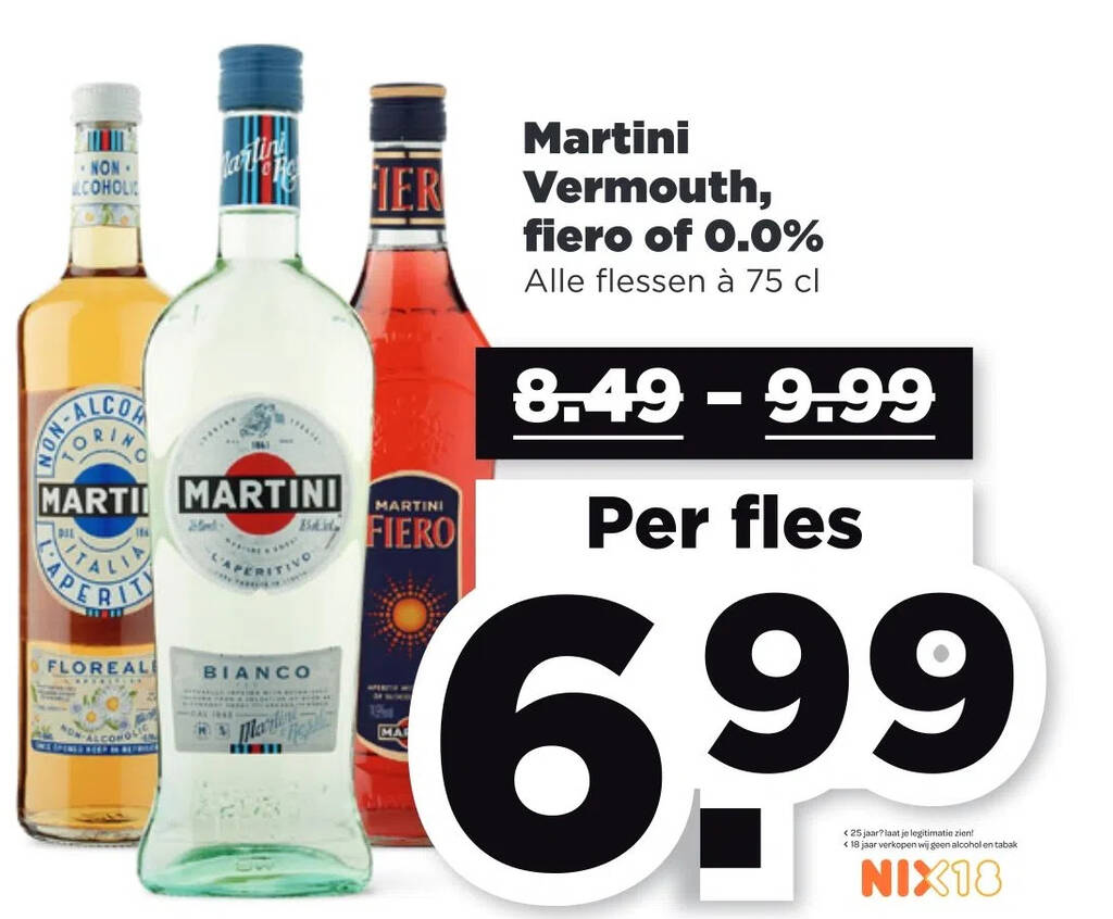 Martini Vermouth, fiero of 0.0% aanbieding bij PLUS