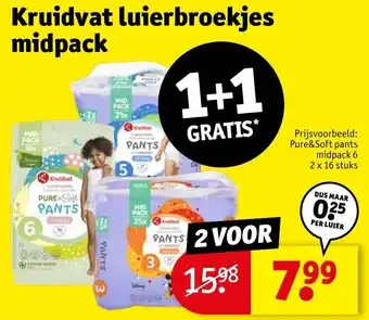 Kruidvat Pure&Soft pants midpack 6 2 x 16 stuks aanbieding