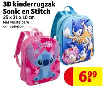 Kruidvat 3D kinderrugzak Sonic en Stitch 25 x 31 x 10 cm aanbieding