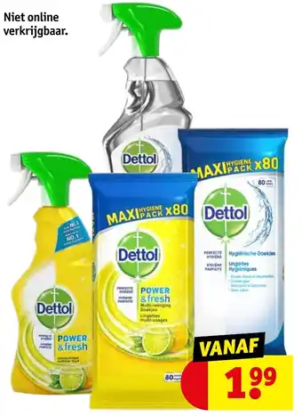 Kruidvat Dettol reinigingsdoekjes en spray 80 stuks en 500 ml aanbieding