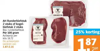 Albert Heijn Runderbiefstuk 2 stuks of kogelbiefstuk 2 stuks 100g aanbieding