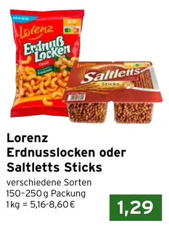 Vomar Voordeelmarkt Lorenz Erdnusslocken oder Saltletts Sticks 150-250 g aanbieding