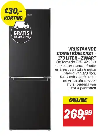 Dekamarkt VRIJSTAANDE COMBI KOELKAST - 173 LITER-ZWART aanbieding