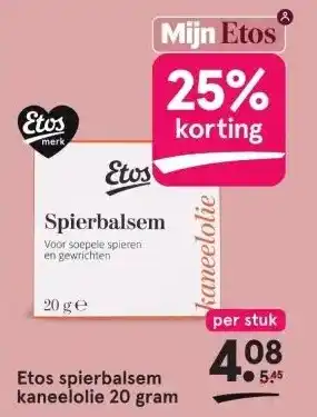 Etos Etos spierbalsem kaneelolie 20 gram aanbieding