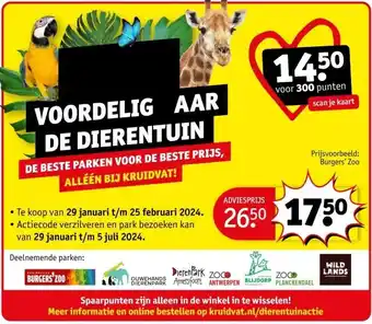 Kruidvat VOORDELIG AAR DE DIERENTUIN DE BESTE PARKEN VOOR DE BESTE PRIJS, ALLÉÉN BIJ KRUIDVAT! aanbieding