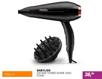 EP BABYLISS D570DE TURBO SHINE 2200 FOHN aanbieding