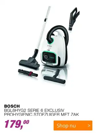 EP BOSCH BGL6HYG2 SERIE 6 EXCLUSIV PROHYGIENIC STOFZUIGER MET ZAK aanbieding